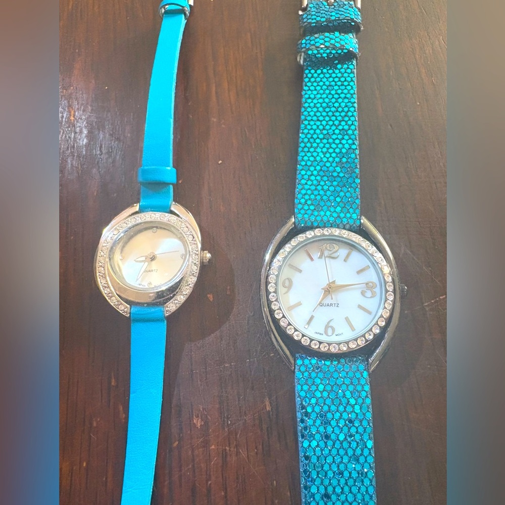 2 Japan movement watches beautiful bright blue and sparkly strap